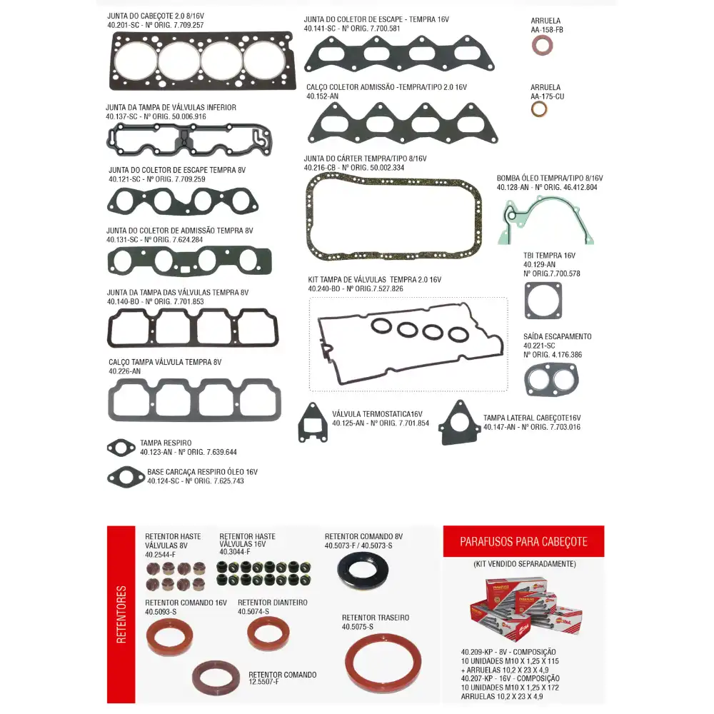 JUNTA MOTOR FIAT TEMPRA 2.0 16V C/ RETENTOR COMPLETO