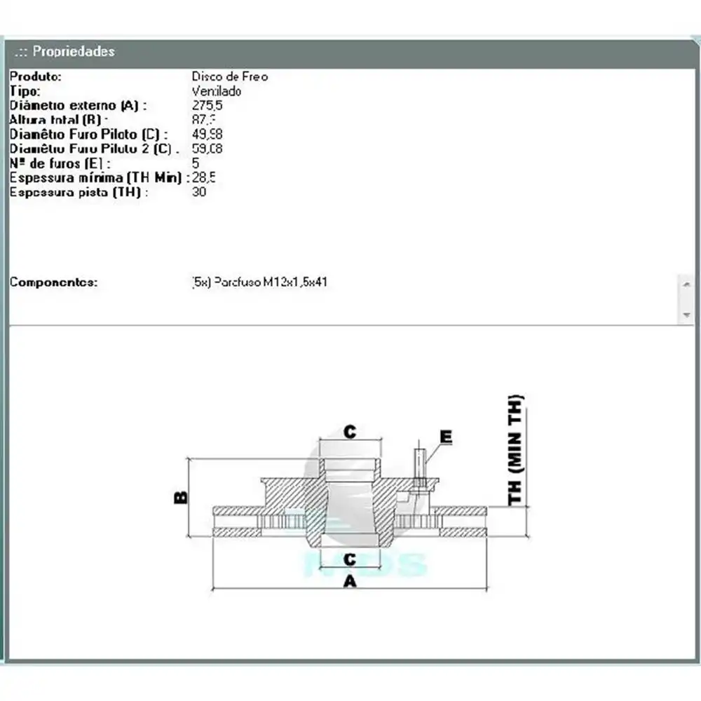 DISCO FREIO DIANTEIRO S-10 4X2 1998 A 2011 VENTILADO