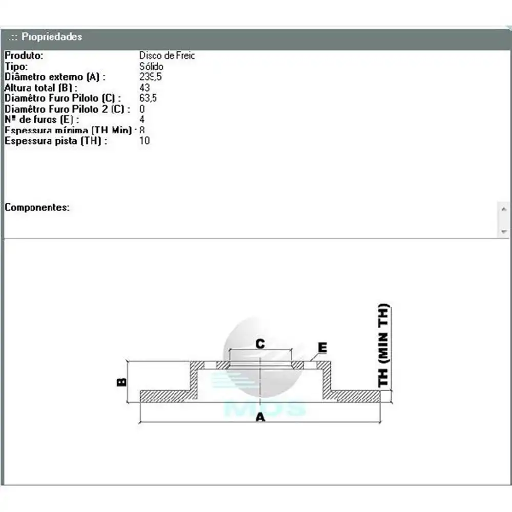 DISCO FREIO DIANTEIRO FIESTA 1.3 IMPORTADO /1995 SOLIDO