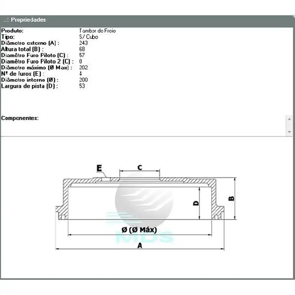 TAMBOR FREIO TRASEIRO CHEVETTE 1982 A 1996