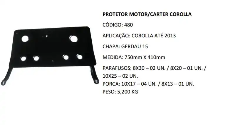 PROTETOR MOTOR TOYOTA COROLLA 09/19