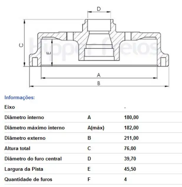 TAMBOR FREIO TRASEIRO GOL G5 G6 2008 A 2016 COM CUBO