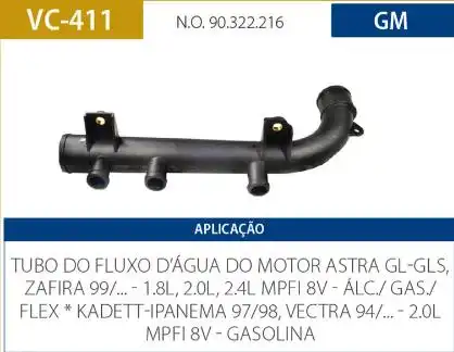 TUBO REFRIGERACAO MOTOR ASTRA 1.8 2.0 8V 1999/