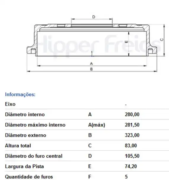 TAMBOR FREIO TRASEIRO F-1000 1979 A 1998