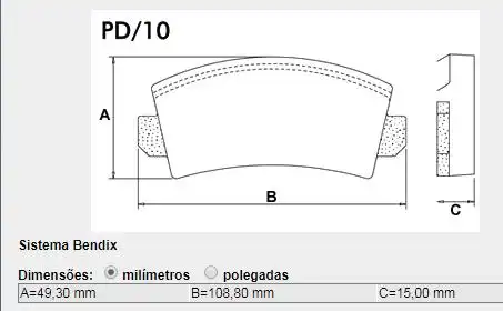 PASTILHA FREIO DIANTEIRA CORCEL I II /1981 BENDIX