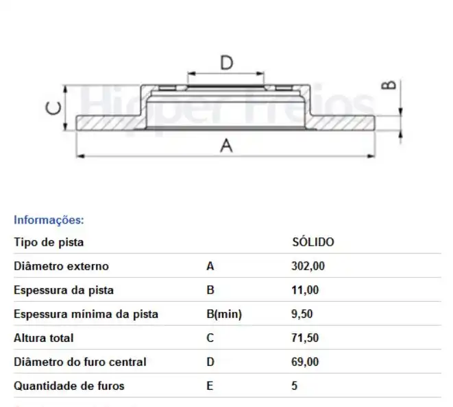 DISCO FREIO TRASEIRO HYUNDAI SANTA FE 2.4 3.3 3.5 10/16