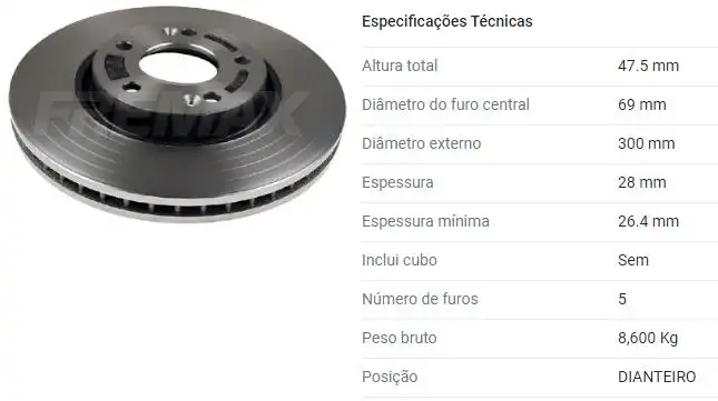 DISCO FREIO DIANTEIRO HYUNDAI IX35 2.0 2011/ VENTILADO 300MM