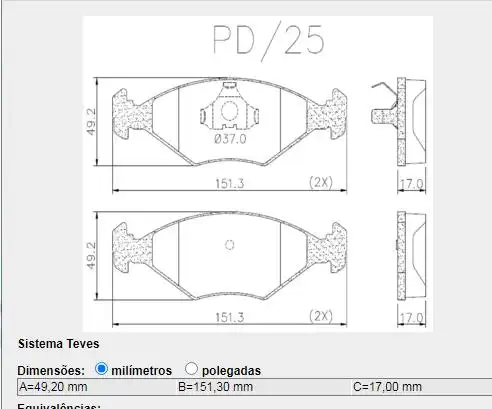 PASTILHA FREIO DIANTEIRA FIAT PALIO /1997 SISTEMA TEVES