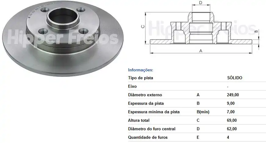 DISCO FREIO TRAS CITROEN C4 2.0 16V 2005 A 2015