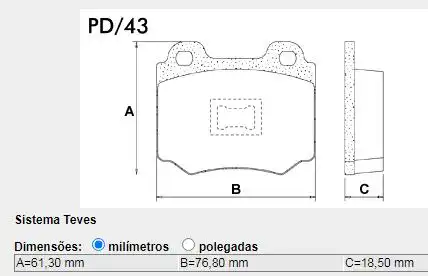 PASTILHA FREIO DIANTEIRA GOL PLUS 1994 A 1995 SISTEMA TEVES