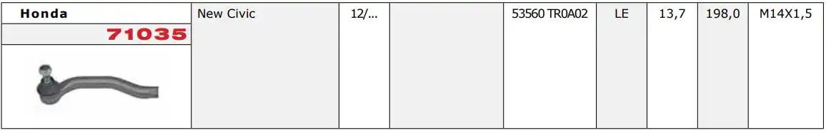 PONTEIRA DIRECAO HONDA CIVIC 2012 A 2016 ESQUERDO