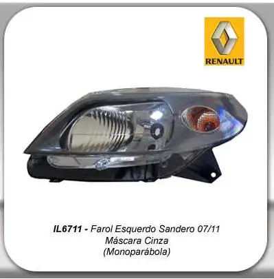 FAROL RENAULT SANDERO 2007 A 2011 DIREITO MASCARA CINZA