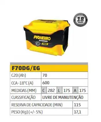 BATERIA UNIVERSAL 70 AMP. POSITIVO ESQ