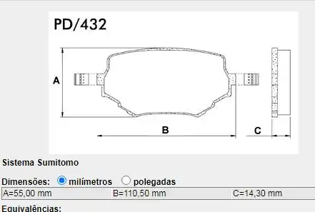 PASTILHA FREIO DIANTEIRA TRACKER 2.0 2001 A 2010