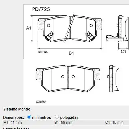PASTILHA FREIO TRASEIRA HYUNDAI AZERA 3.3 2006 A 2011
