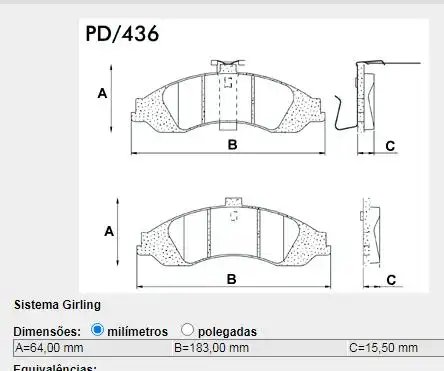 PASTILHA FREIO DIANTEIRA OMEGA AUSTRALIANO 1999/