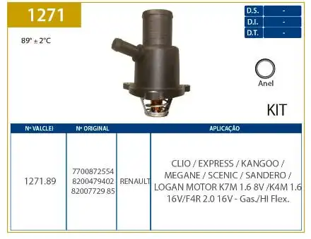 VALVULA TERMOSTATICA RENAULT CLIO 1.6 8V 16V 1999/ C/ CAMARA