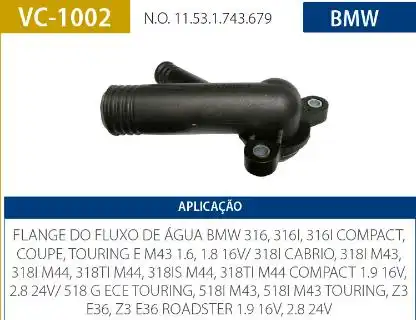 TUBO CONEXAO DAGUA BMW 316I 1.6 8V 1993 A 2000