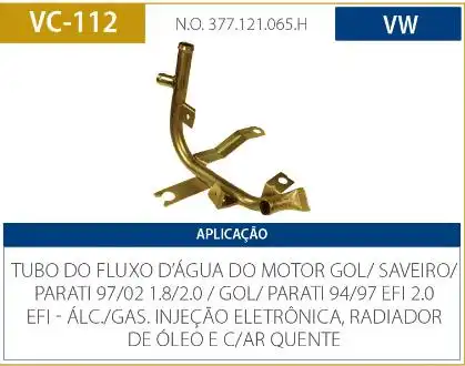 TUBO REFRIGERACAO MOTOR GOL G2 2.0 2000 A 2002 AP COM AR