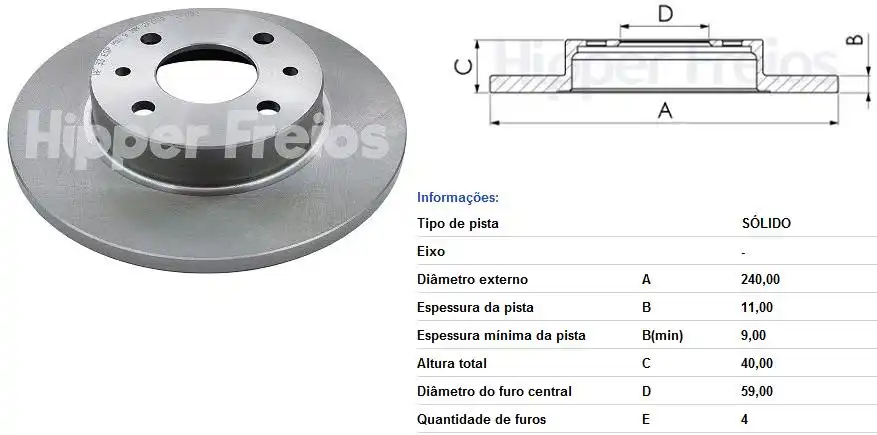 DISCO FREIO DIANTEIRO FIAT TIPO 1.6 1993 A 1997 SOLIDO