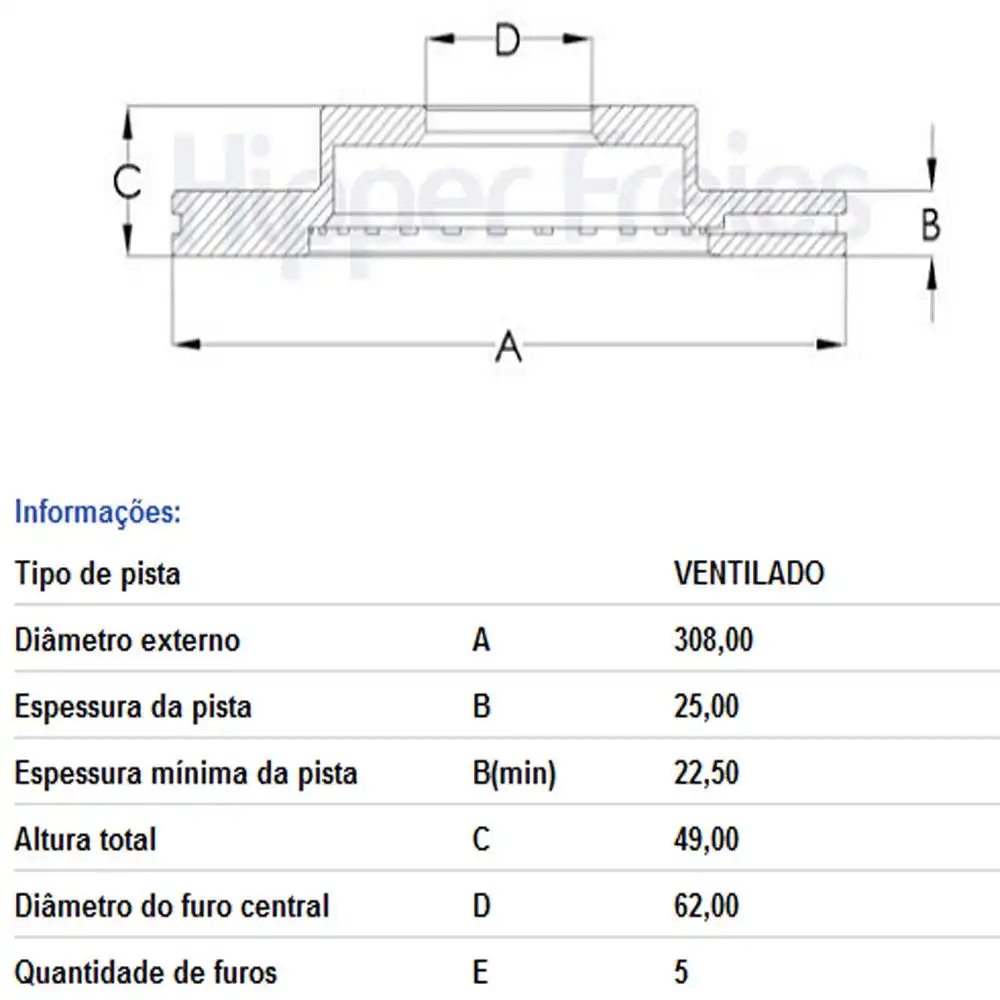DISCO FREIO DIANTEIRO TIGGO 7 1.5 16V 2019 ACIMA VENTILADO