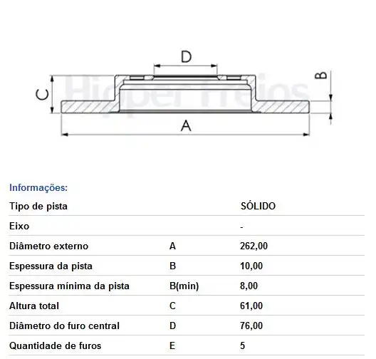 DISCO FREIO TRAS HYUNDAI I30 IX35 2.0 16V 09/ TUCSON 2.0