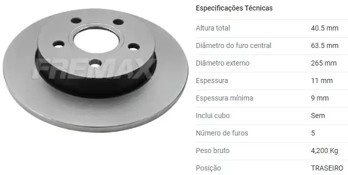 DISCO FREIO TRASEIRO FOCUS 2009 A 2019 5 FUROS