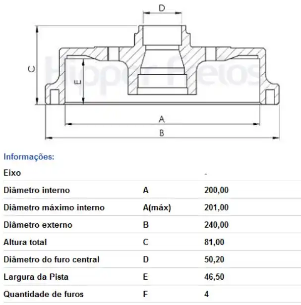 TAMBOR FREIO TRASEIRO GOL 1984 EM DIANTE COM CUBO