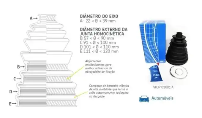 SANFONA HOMOC UNIVERSAL DIAM. EIXO INT 22/39MM EXT 57/120MM