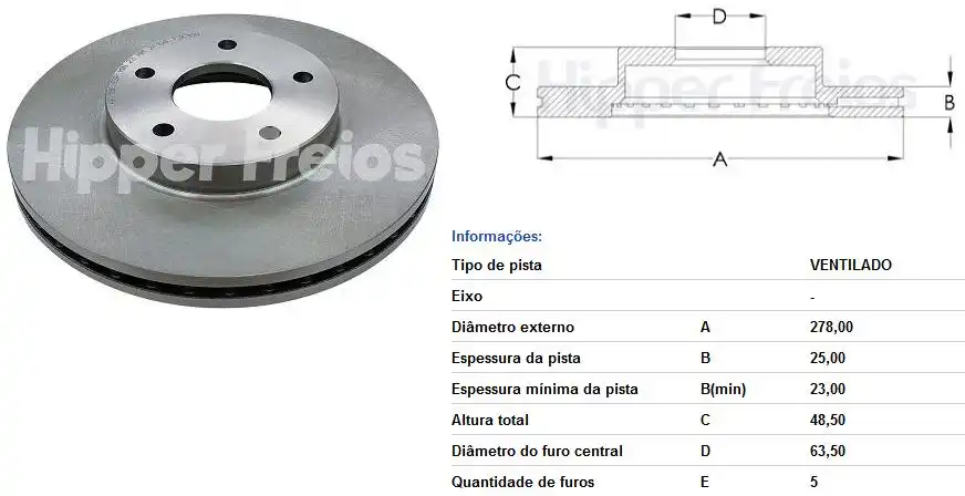 DISCO FREIO DIANTEIRO FOCUS 1.6 1.8 2.0 2009 A 2019 VENTILAD