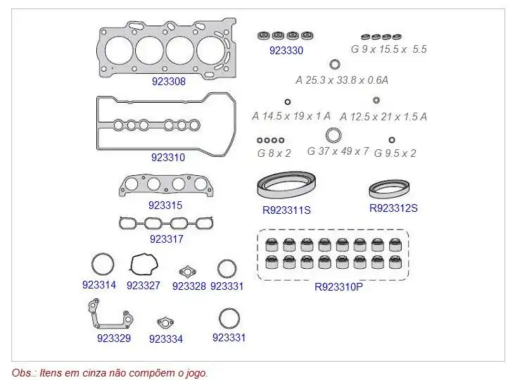 JUNTA MOTOR COROLLA 1.6 16V GASOLINA 2002 A 2011 METAL