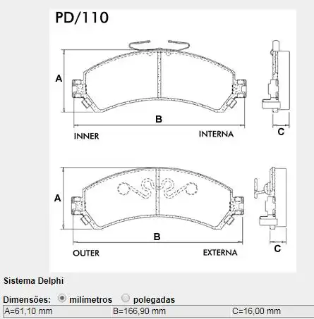 PASTILHA FREIO DIANTEIRA S-10 2.8 1997 A 2011 4X4