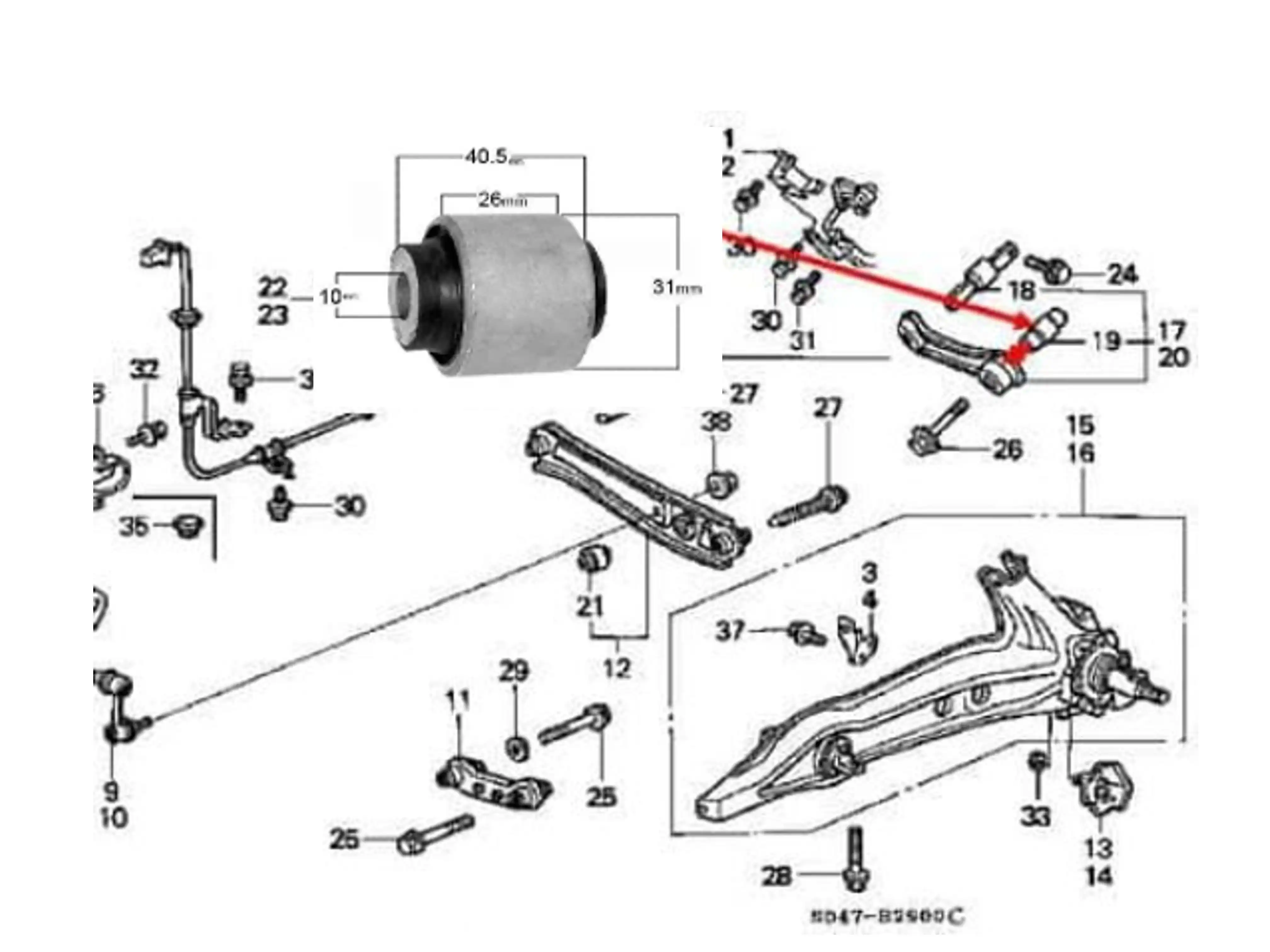 BUCHA BRACO SUSP TRAS HONDA CIVIC 96/00