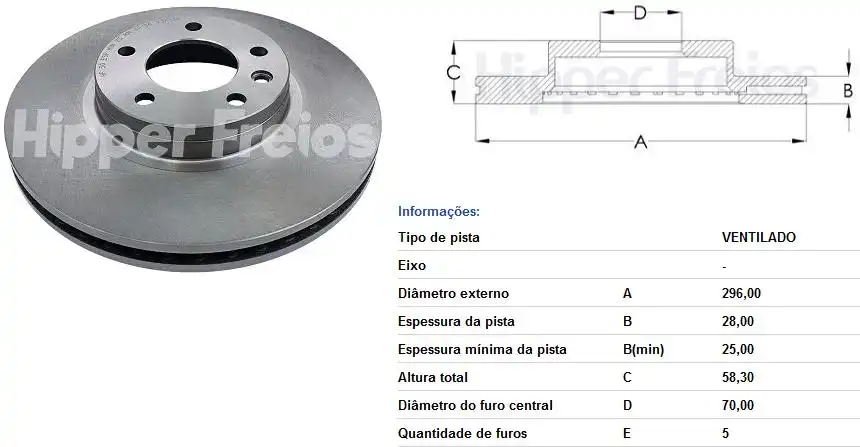 DISCO FREIO DIANTEIRO OMEGA 3.0 6CIL 1993 A 1998 VENTILADO