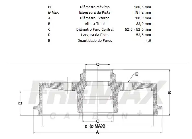 TAMBOR FREIO TRASEIRO CLIO 1.0 1998 A 2016 COM ABS