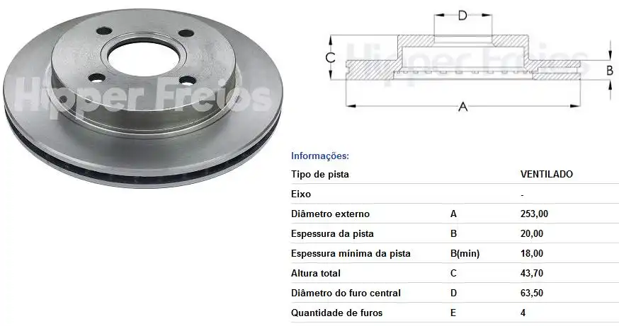 DISCO FREIO TRAS MONDEO 2.0 16V 93/ MONDEO 2.5 V6 24V 94/