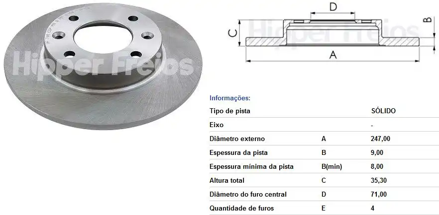 DISCO FREIO TRAS CITROEN C3 1.4 1.6 16V PEUGEOT 307 1.6 2.0