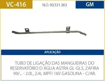 TUBO REFRIGERACAO MOTOR ASTRA 2.0 2.4 16V 1999/ C/ AR