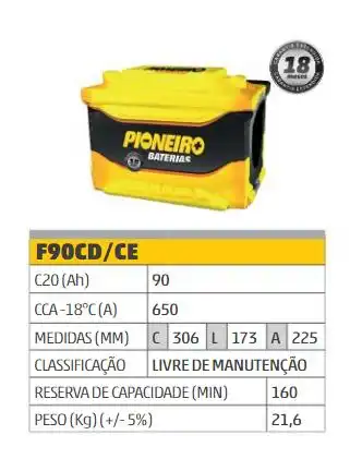 BATERIA UNIVERSAL 90 AMP. POSITIVO DIR