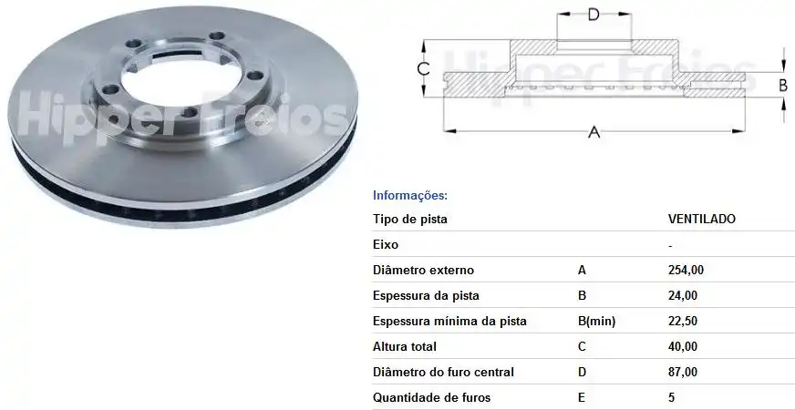 DISCO FREIO DIANTEIRO HYUNDAI H-1 2.5 8V 1997 A 2005