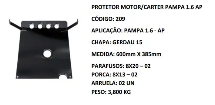 PROTETOR MOTOR CORCEL II, DEL REY 1.6,PAMPA