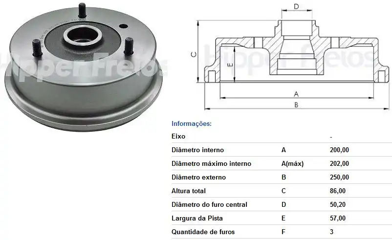 TAMBOR FREIO TRASEIRO PAMPA 1983 A 1997