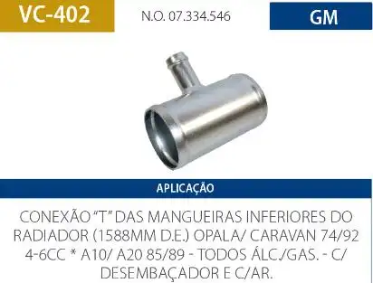 TUBO CONEXAO DAGUA CABECOTE OPALA 2.5L 4CIL 1974 A 1992 INF