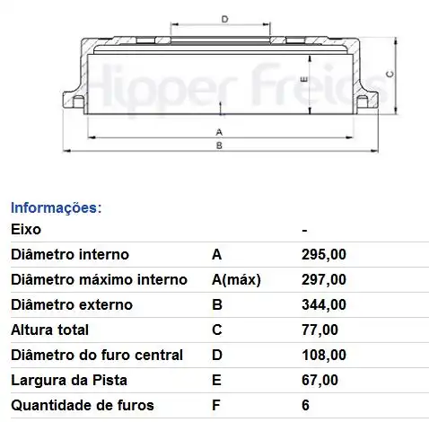 TAMBOR FREIO TRASEIRO TOYOTA HILUX 3.0 2005 A 2015