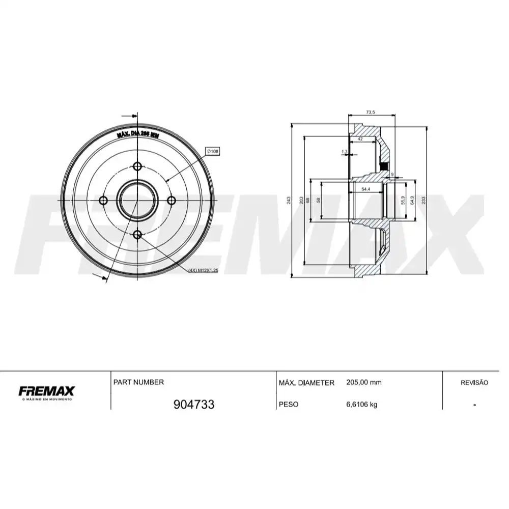 TAMBOR FREIO TRASEIRO CITROEN C3 1.0 2022 EM DIANTE