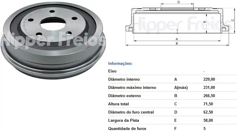 TAMBOR FREIO TRASEIRO OPALA 1969 EM DIANTE