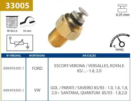 INTERRUPTOR TEMPERATURA GOL G1 1.6 1.8 2.0 1985 A 1993 AP