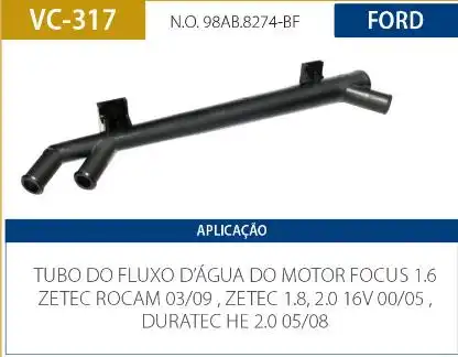 TUBO REFRIGERACAO MOTOR FOCUS 1.8 2.0 16V 2000 A 2005 ZETEC