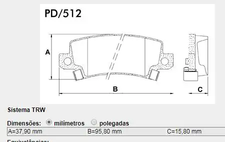 PASTILHA FREIO TRASEIRA TOYOTA COROLLA 1.6 1.8 2002 A 2008