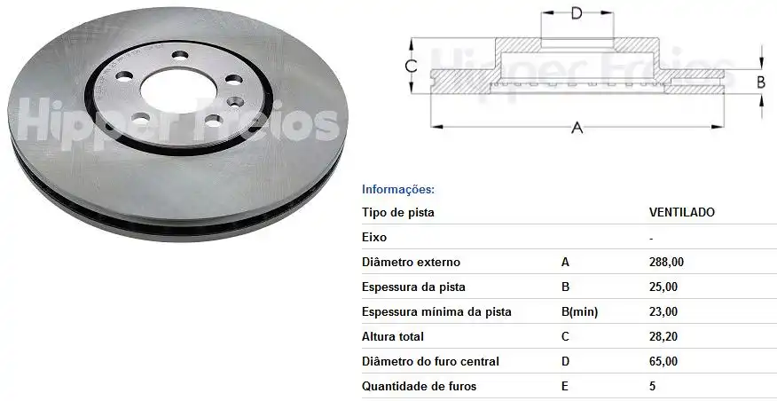 DISCO FREIO DIANTEIRO POLO 1.6 2002 A 2016 ARO 15 VENTILADO
